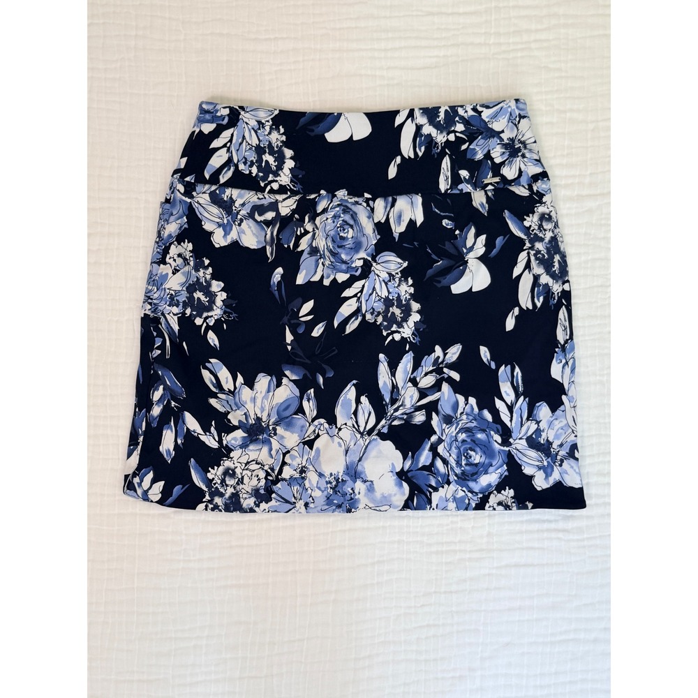 SC & CO Skort Skirt Pull On Medium Blue White Floral Pickleball Golf Athleisure - Picture 3 of 11
